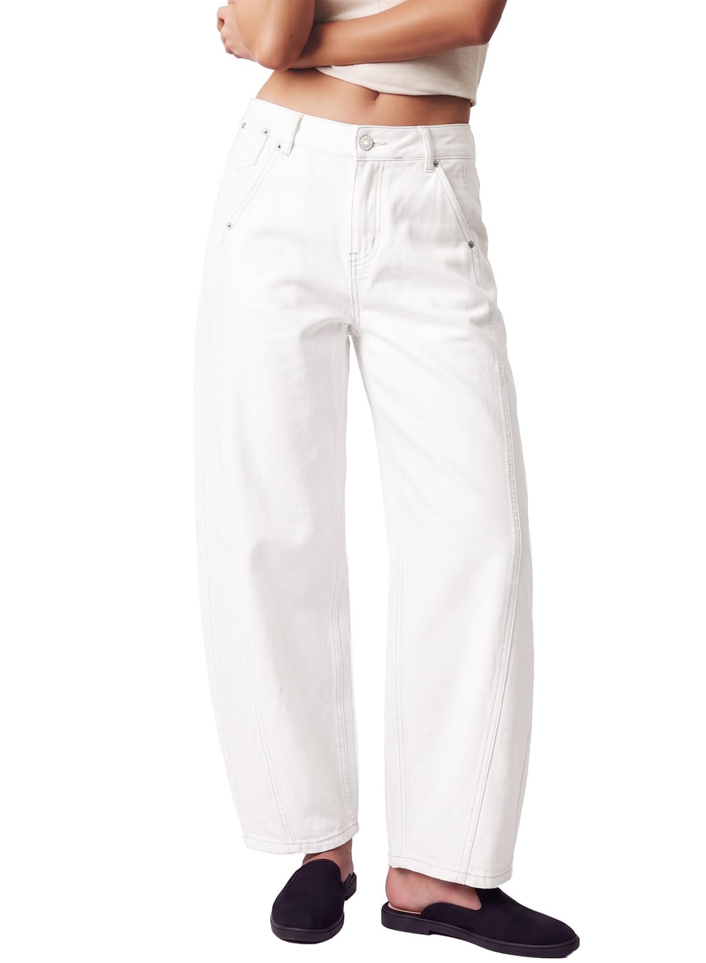 Womens Barrel Jeans High Waist Baggy Cropped Stretch Denim Pants