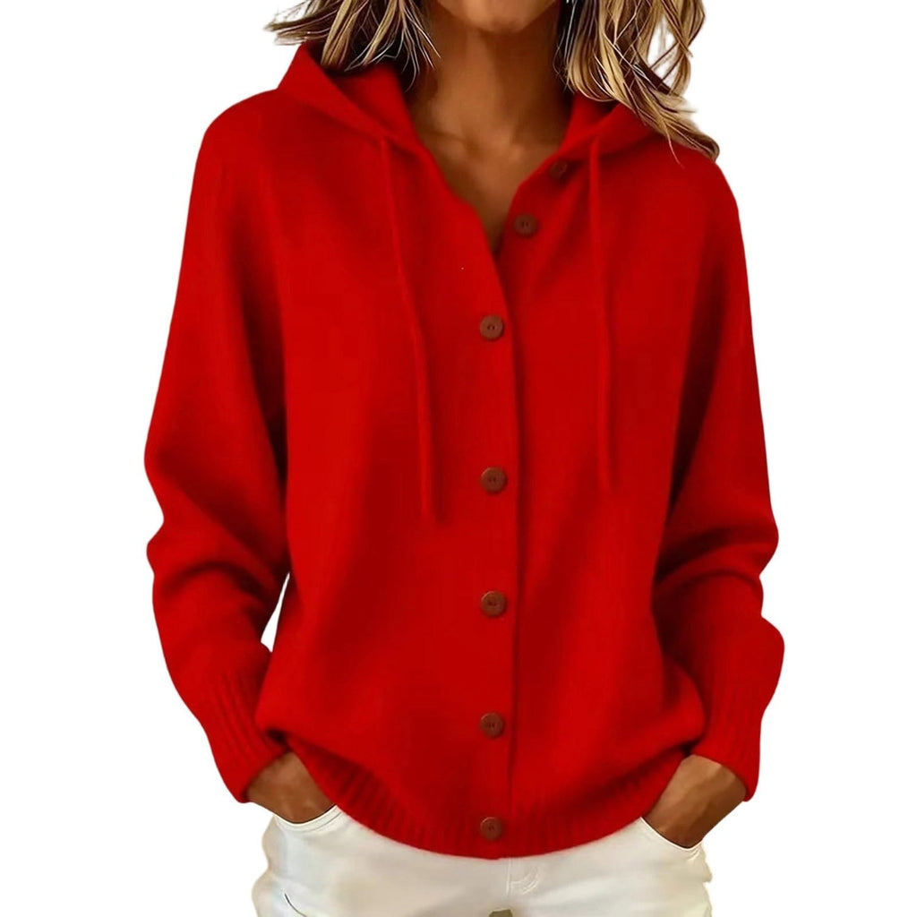 Womens Oversized Hooded Sweatshirt Cardigan Button Front Knit Long Sleeve Drawstring Hoodie 2026 Casual Fall Winter Top