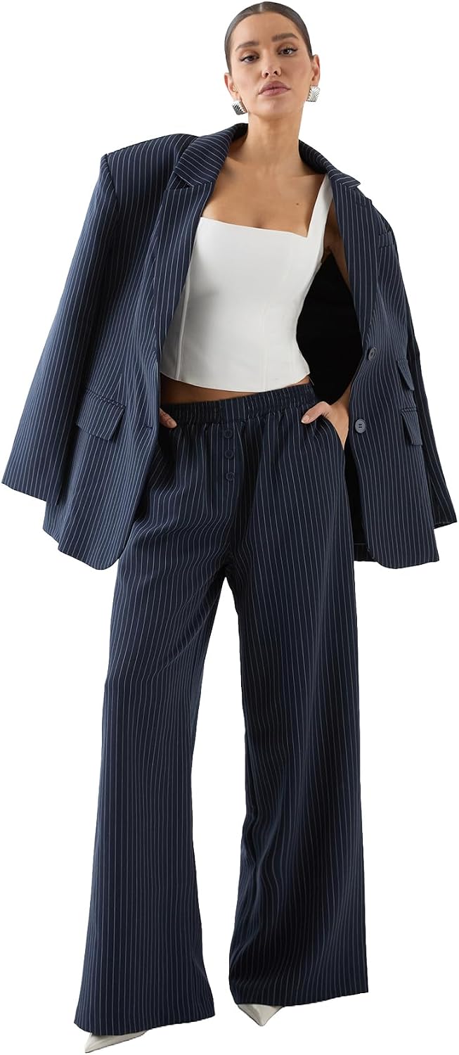 Premium Pinstripe Button Front Tailored Trouser