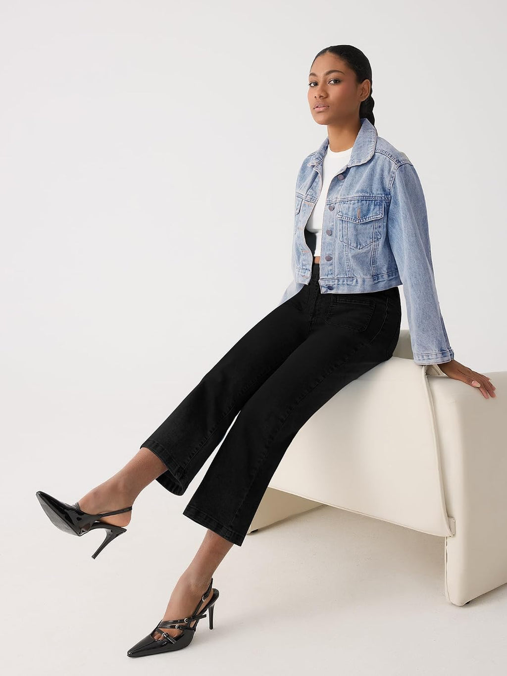 Jeans for Women High Waisted Cropped Flare Jeans Wide Leg Denim Pants
