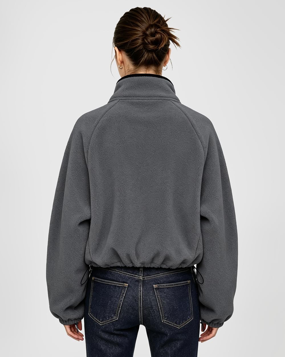 Womens Fleece Quarter Zip Pullover Jacket with Zip Pockets
