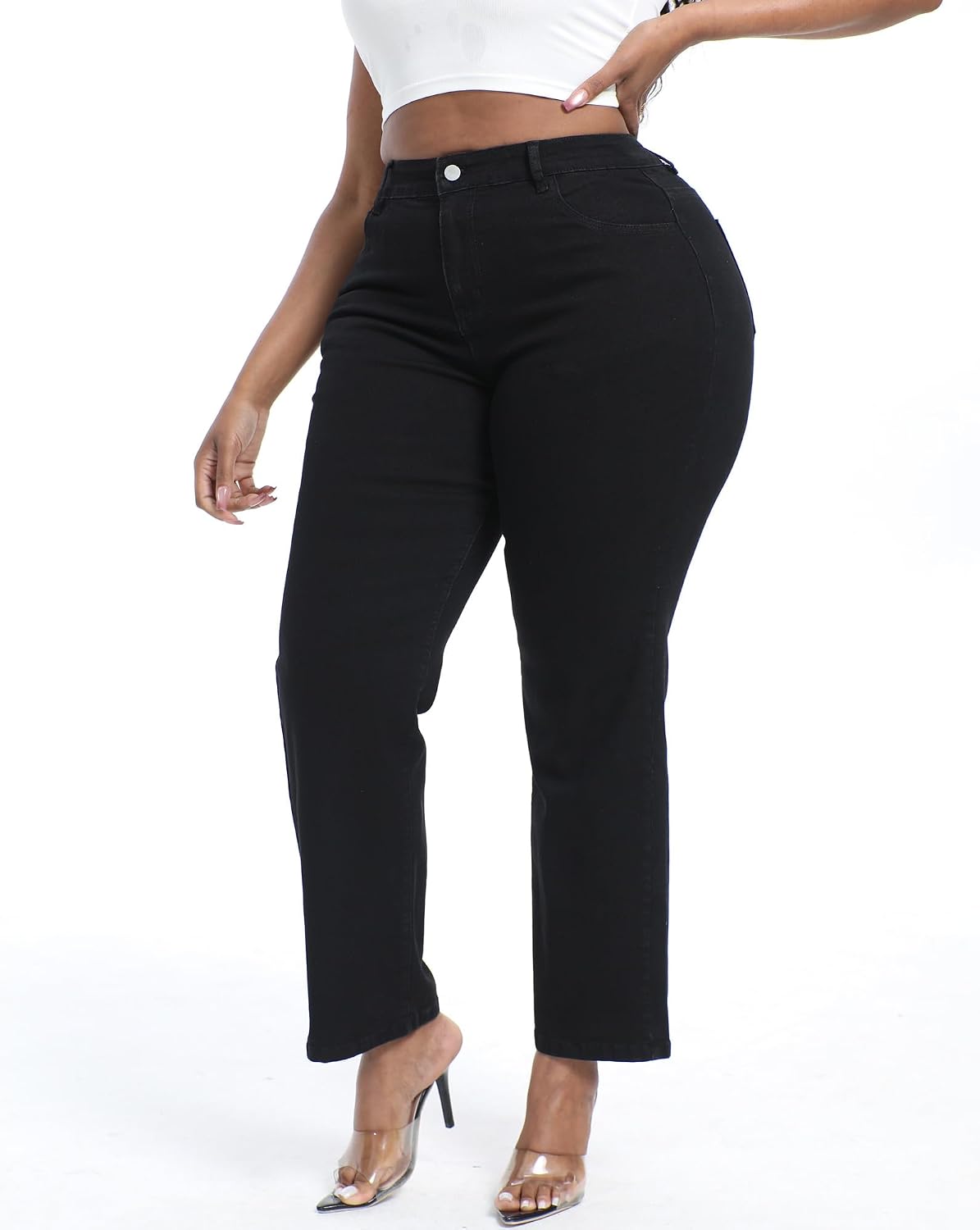 Plus Size Jeans for Curvy Women Straight Leg Stretchy Jeans
