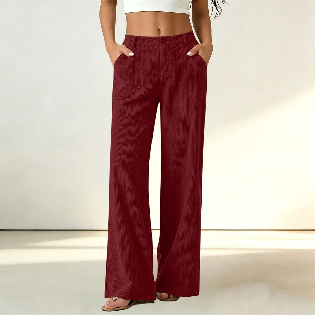 Women Wide Leg Elastic High Waist Trousers