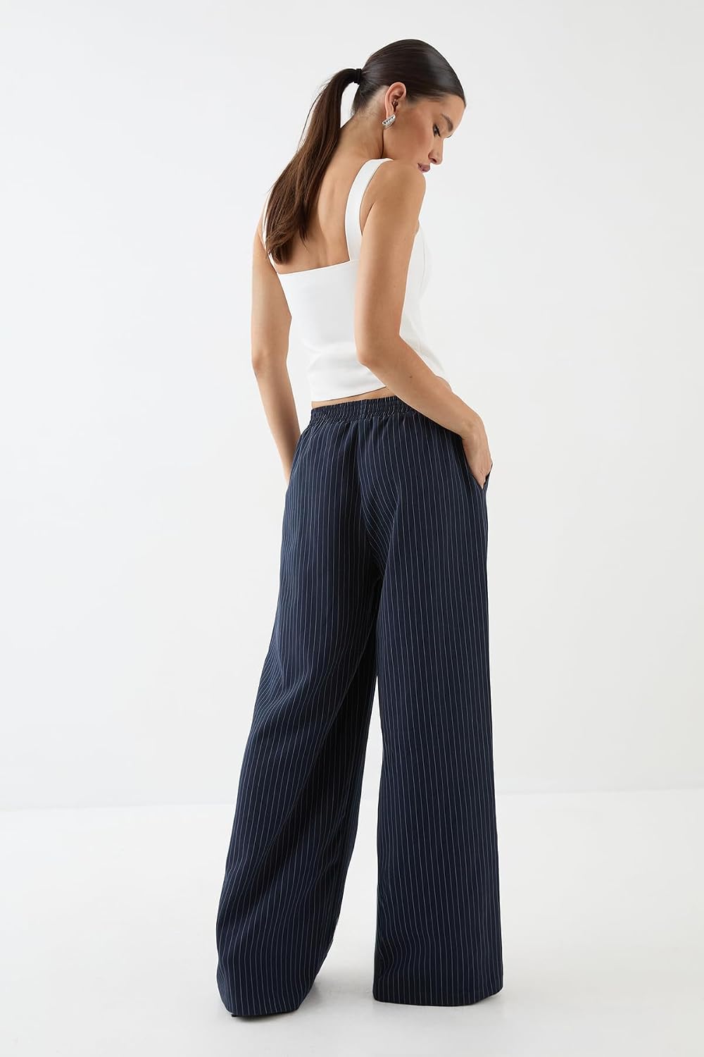 Premium Pinstripe Button Front Tailored Trouser
