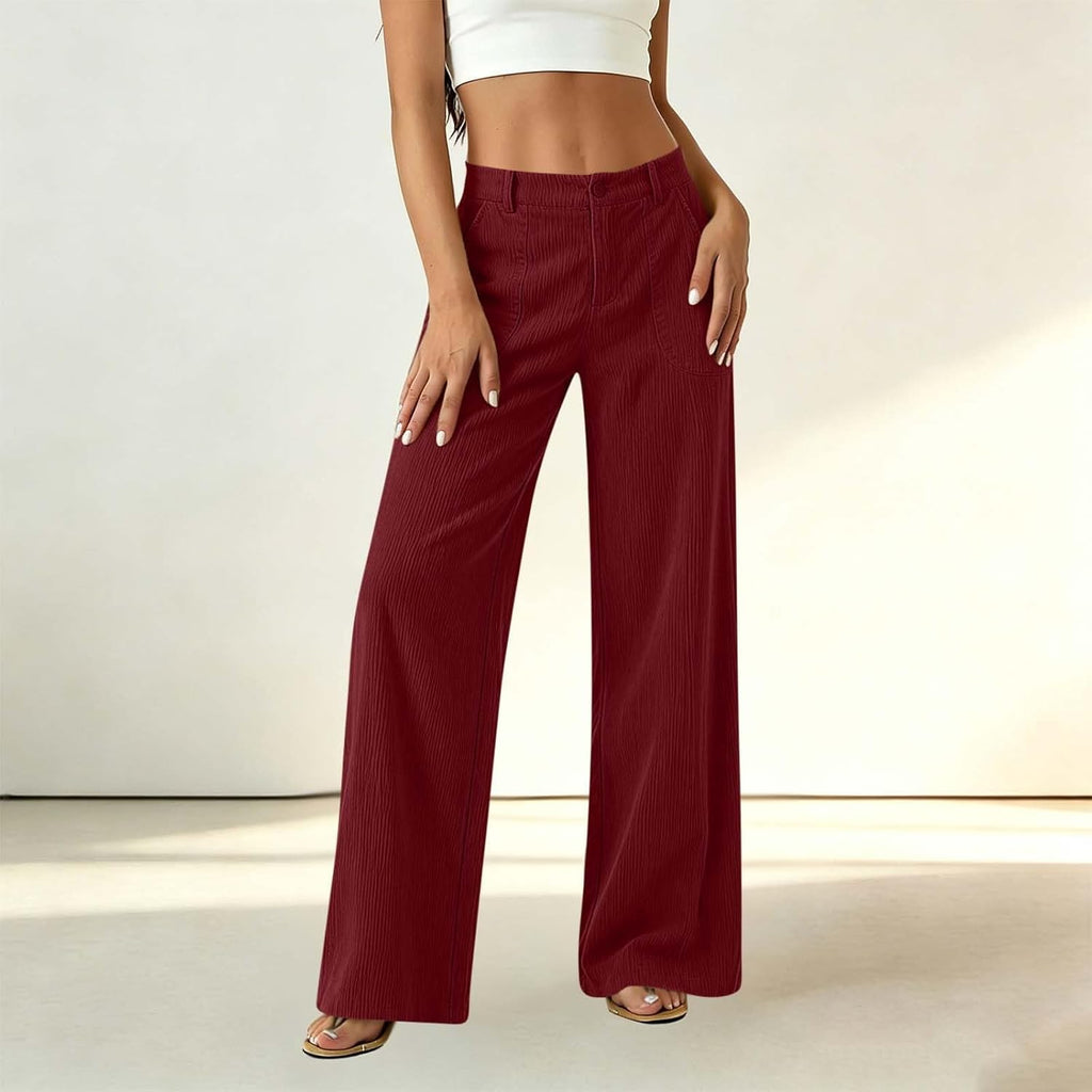 Women Wide Leg Elastic High Waist Trousers