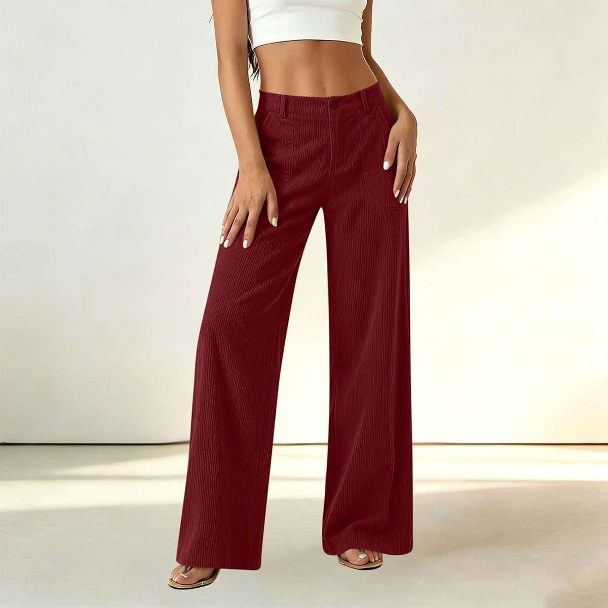 Women Wide Leg Elastic High Waist Trousers