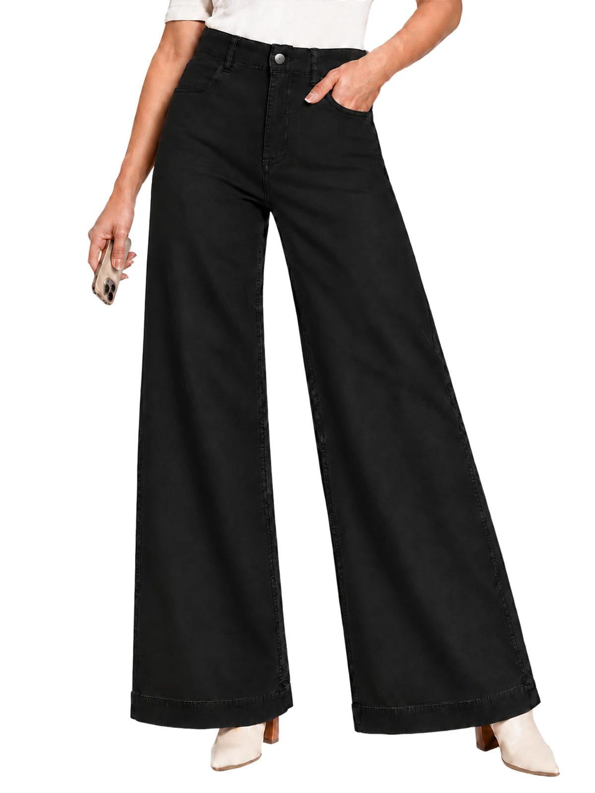 Womens High Waist Wide Leg Jeans Casual Stretch Loose Denim Pants
