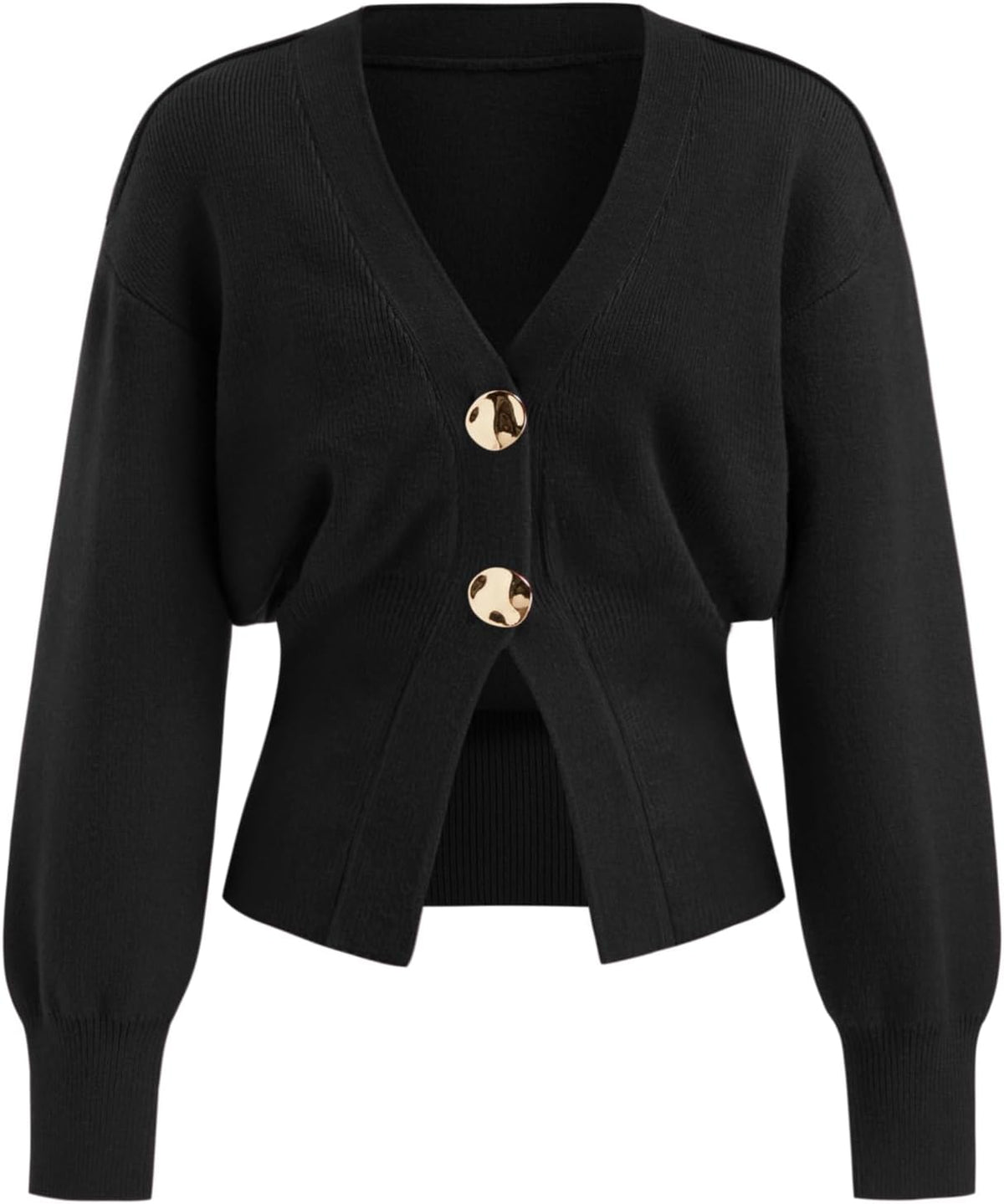 Sweater for Women Knitted Long Sleeve V Neck Trendy Open Front Sweaters with Gold Buttons