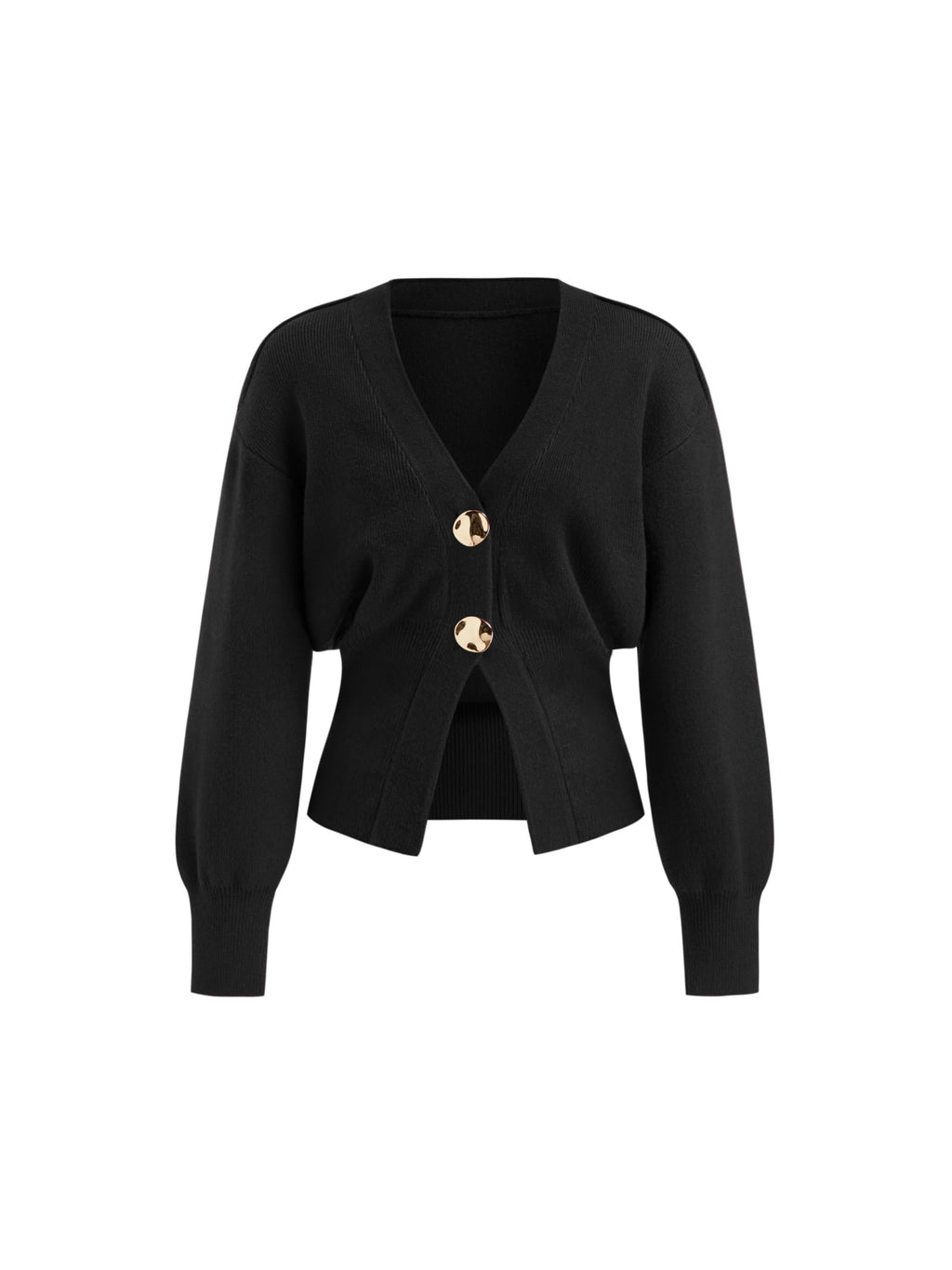 Sweater for Women Knitted Long Sleeve V Neck Trendy Open Front Sweaters with Gold Buttons