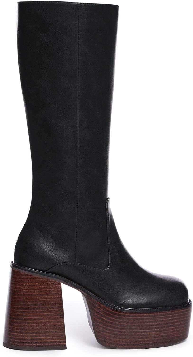 Dolls Kill Vintage Soul Knee High Boots by Delia’s – Women’s Vegan Leather Platform Boots with Block Heels