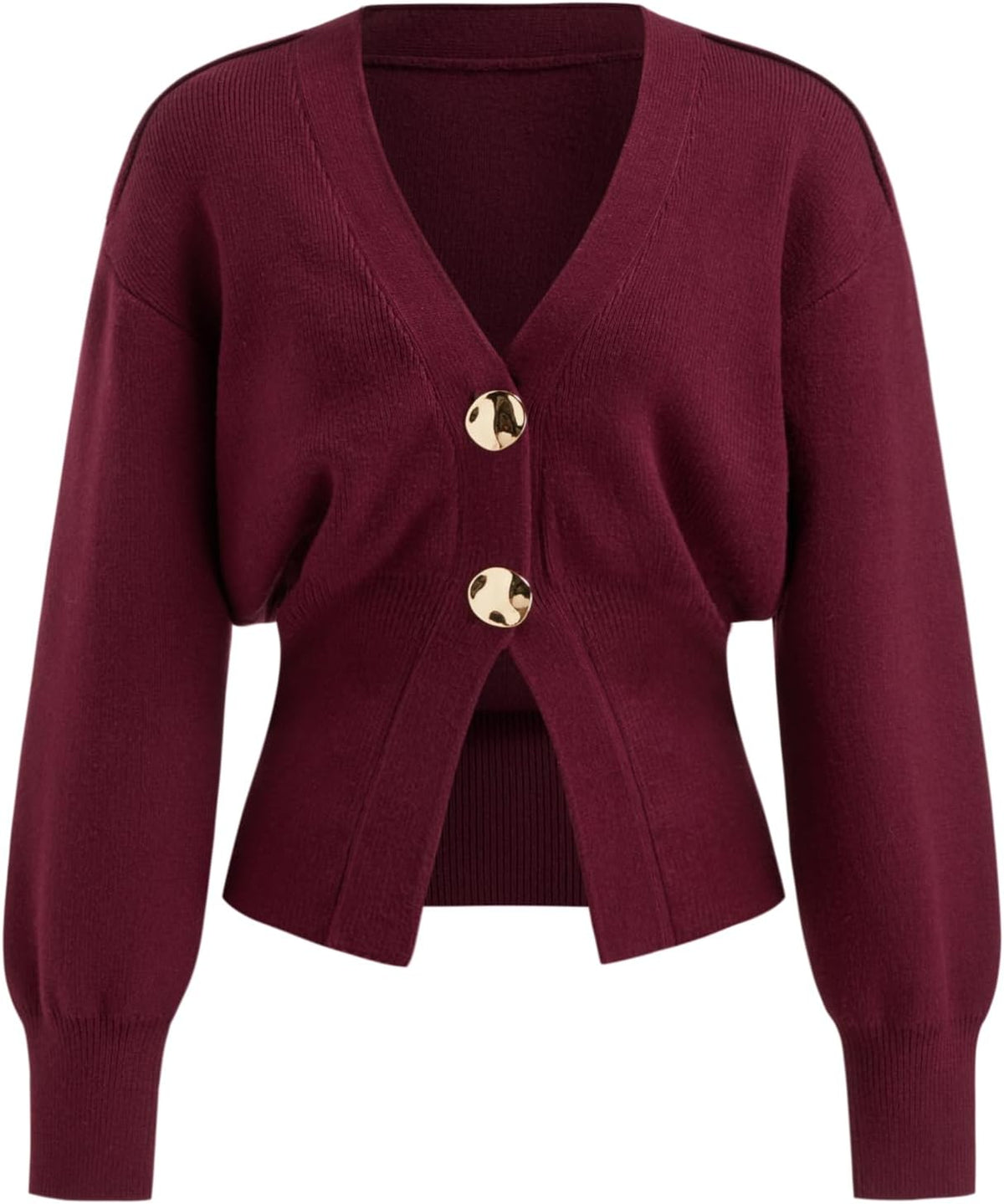 Sweater for Women Knitted Long Sleeve V Neck Trendy Open Front Sweaters with Gold Buttons