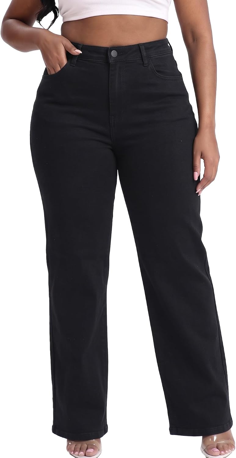 Plus Size Jeans for Curvy Women Straight Leg Stretchy Jeans