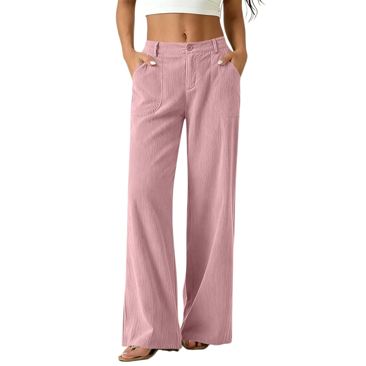 Women Wide Leg Elastic High Waist Trousers