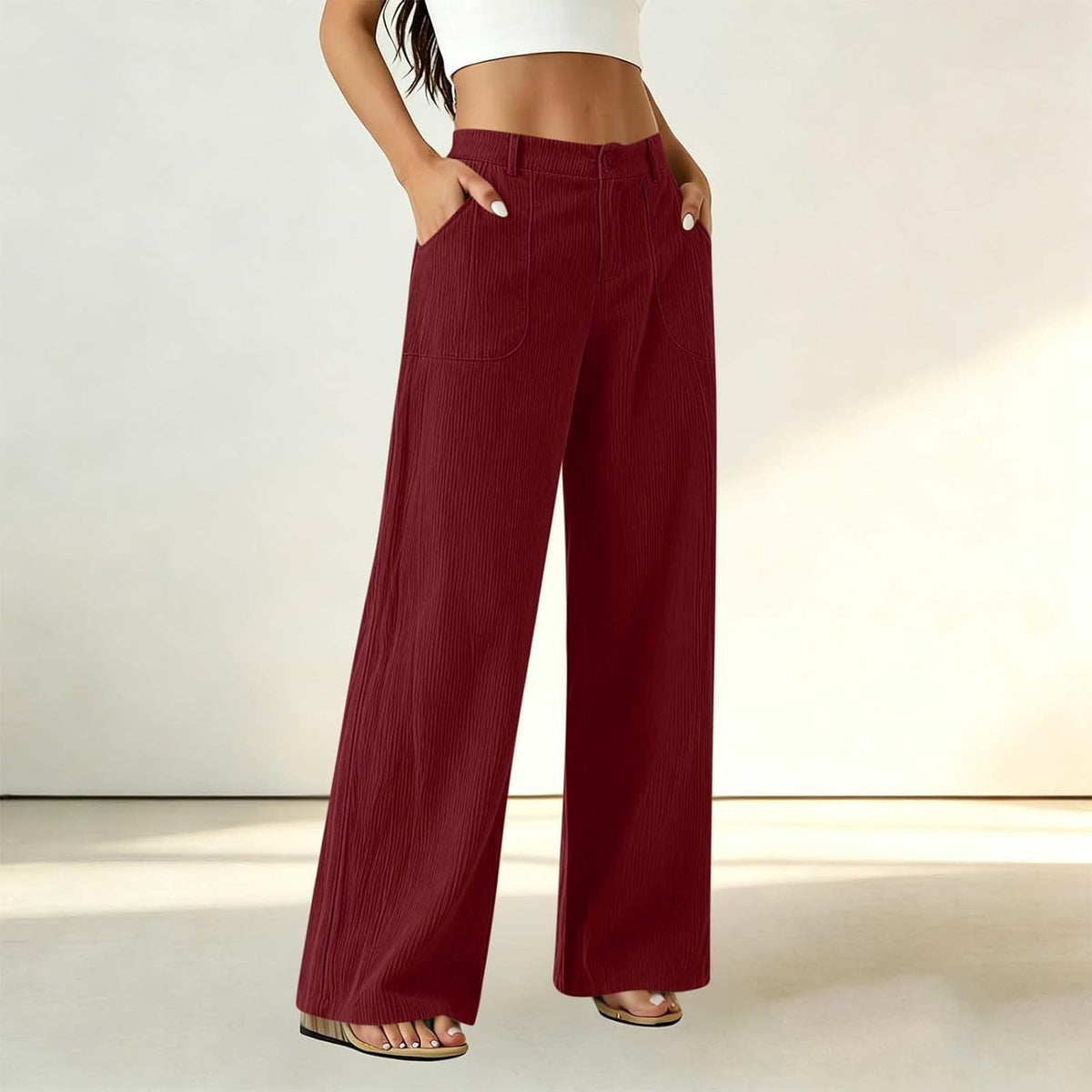 Women Wide Leg Elastic High Waist Trousers