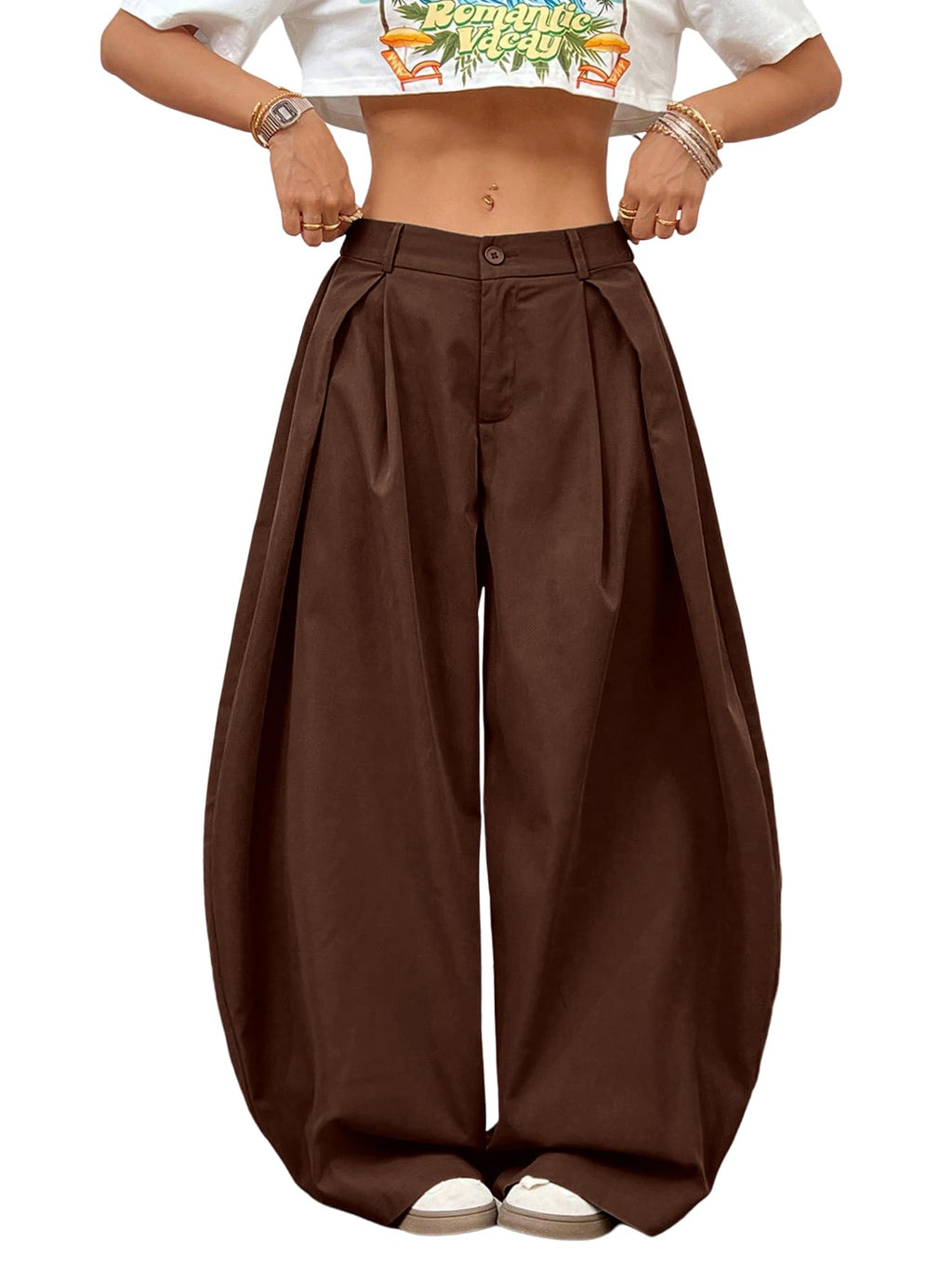 Women's Barrel Pleated Oversized Wide Leg Cargo Pants