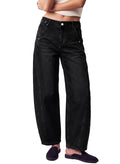 Womens Barrel Jeans High Waist Baggy Cropped Stretch Denim Pants