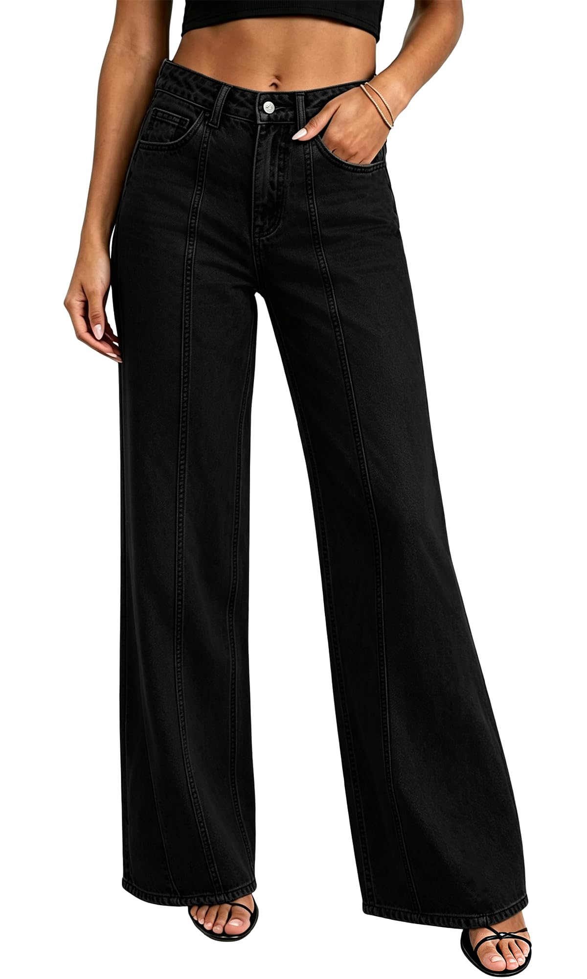 Women's Wide Leg Jeans High Waisted Zimbaplatinum Denim Pants
