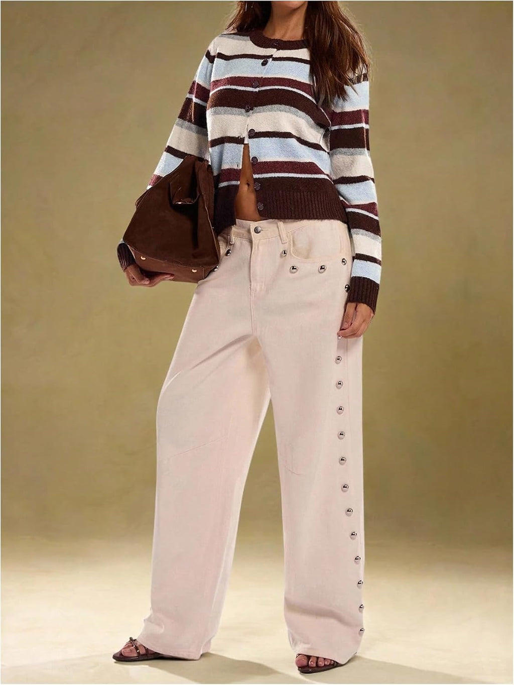 Women's Fall Outfit Casual Striped Color Block Cropped Cardigan