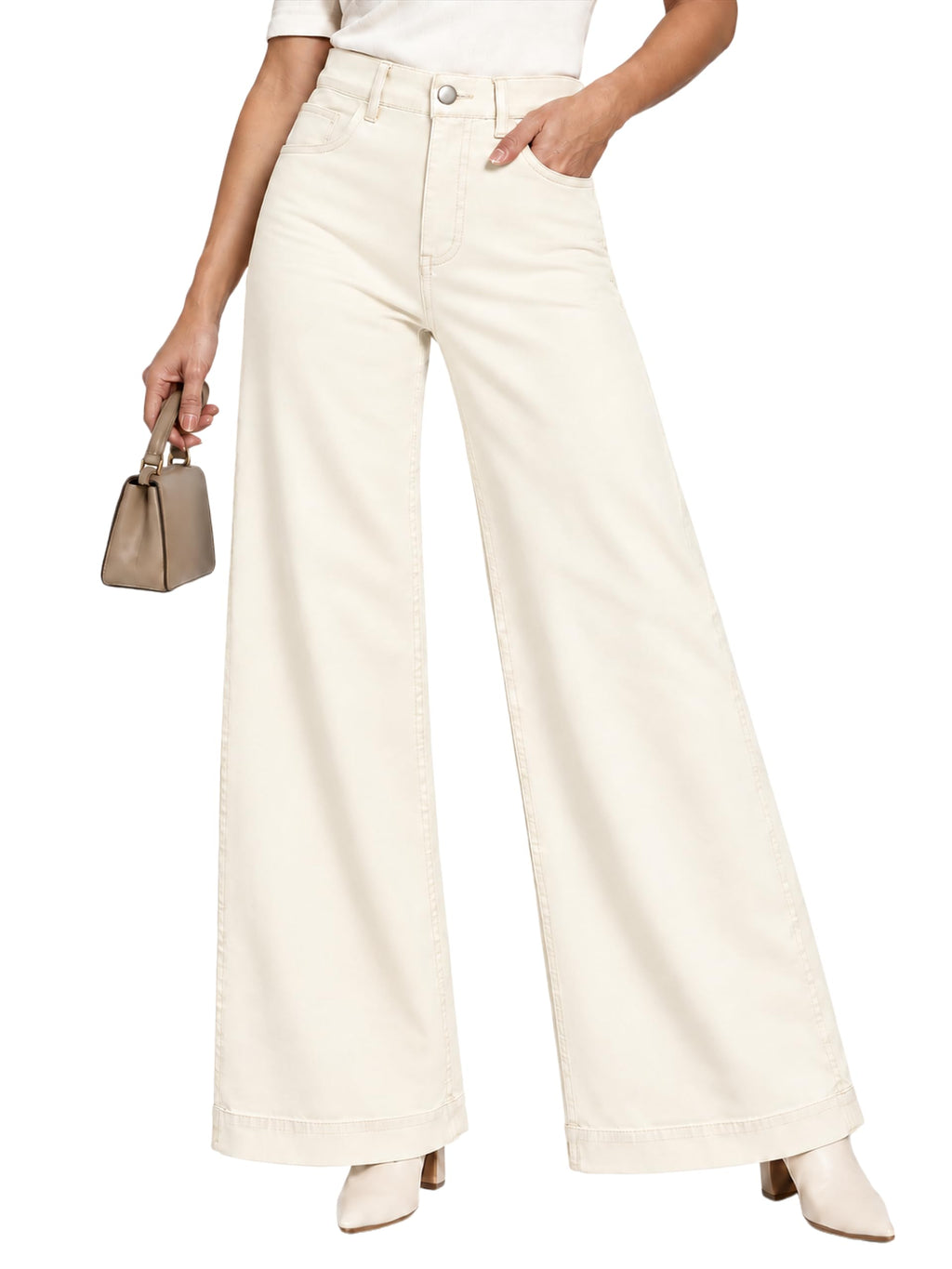 Womens High Waist Wide Leg Jeans Casual Stretch Loose Denim Pants