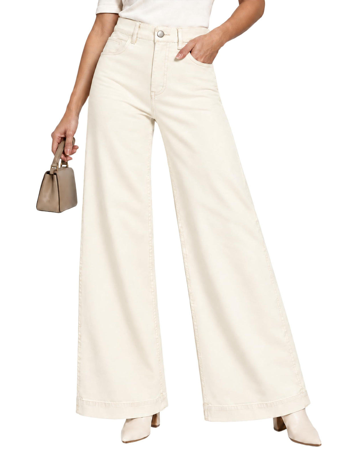 Womens High Waist Wide Leg Jeans Casual Stretch Loose Denim Pants