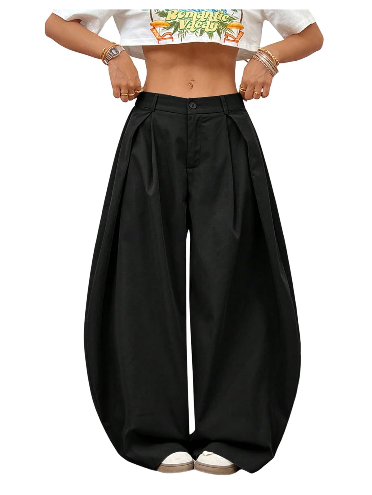 Women's Barrel Pleated Oversized Wide Leg Cargo Pants