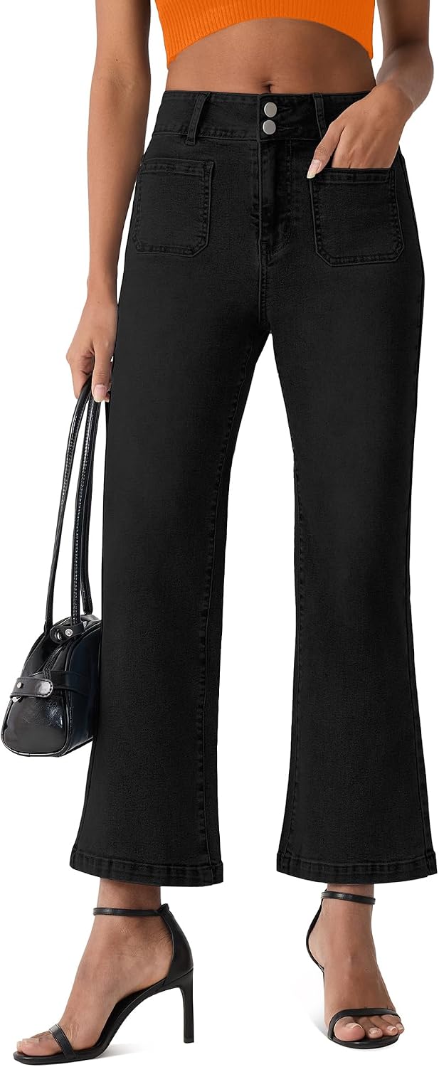 Jeans for Women High Waisted Cropped Flare Jeans Wide Leg Denim Pants