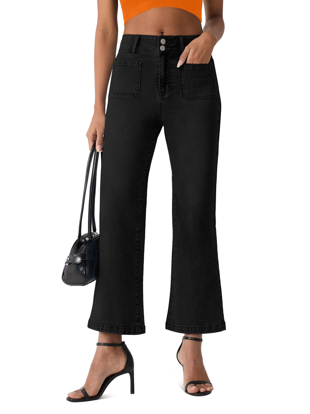 Jeans for Women High Waisted Cropped Flare Jeans Wide Leg Denim Pants