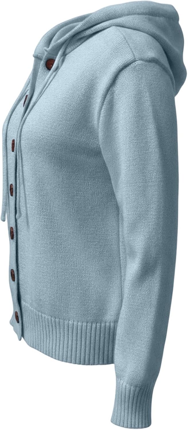 Womens Oversized Hooded Sweatshirt Cardigan Button Front Knit Long Sleeve Drawstring Hoodie 2026 Casual Fall Winter Top