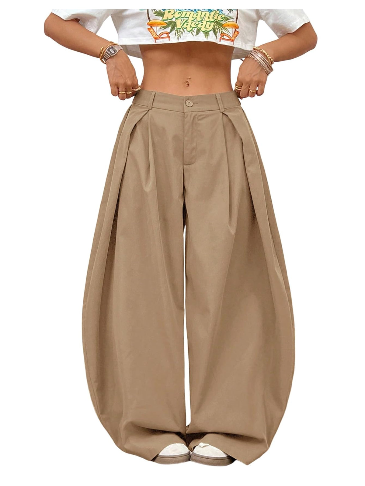 Women's Barrel Pleated Oversized Wide Leg Cargo Pants