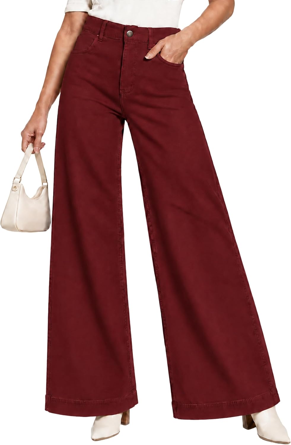 Womens High Waist Wide Leg Jeans Casual Stretch Loose Denim Pants