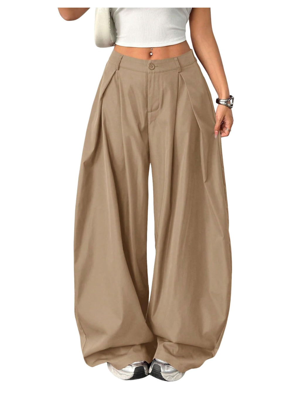 Women's Barrel Pleated Oversized Wide Leg Cargo Pants
