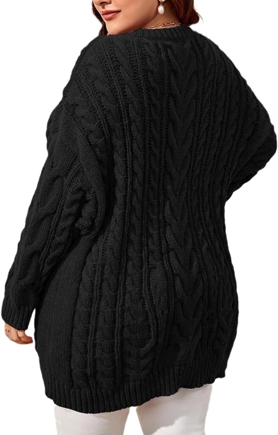 Womens Plus Size Sweaters V Neck Cable Knit Casual Sweater Tops