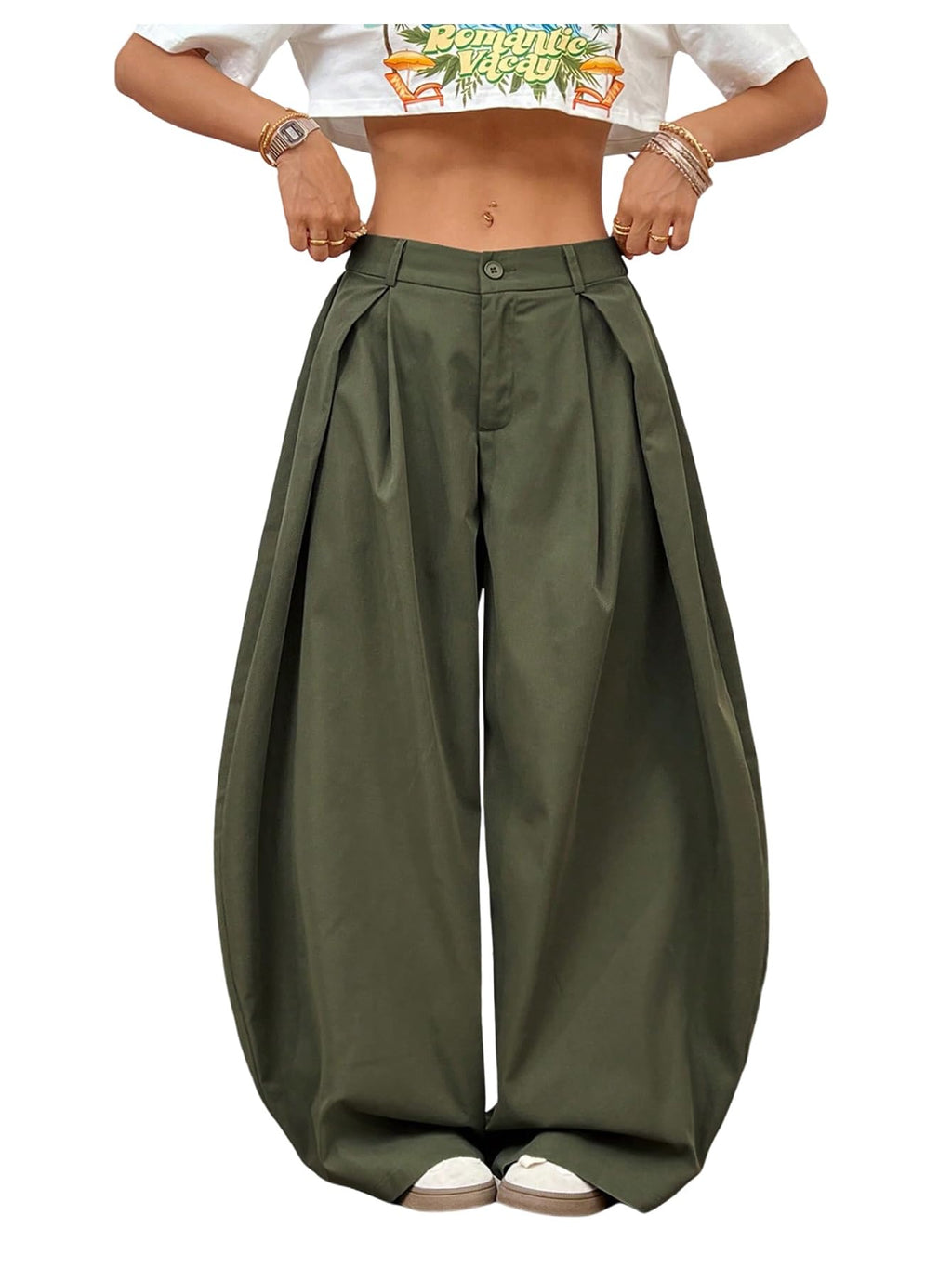 Women's Barrel Pleated Oversized Wide Leg Cargo Pants
