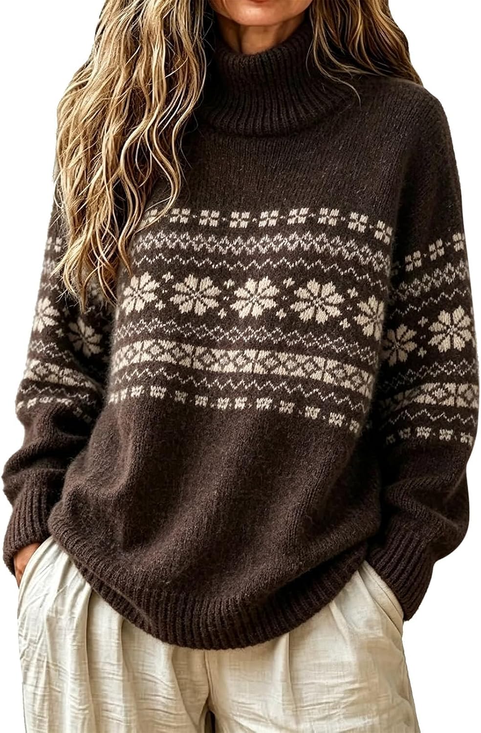 Sweater Women Oversized Turtle Neck Long Sleeve