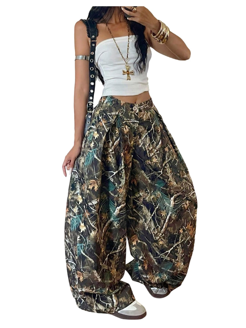 Women's Barrel Pleated Oversized Wide Leg Cargo Pants
