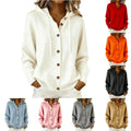 Womens Oversized Hooded Sweatshirt Cardigan Button Front Knit Long Sleeve Drawstring Hoodie 2026 Casual Fall Winter Top