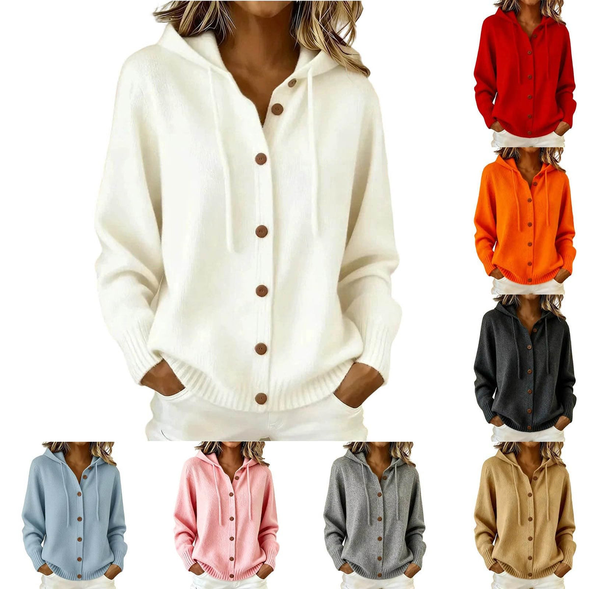 Womens Oversized Hooded Sweatshirt Cardigan Button Front Knit Long Sleeve Drawstring Hoodie 2026 Casual Fall Winter Top