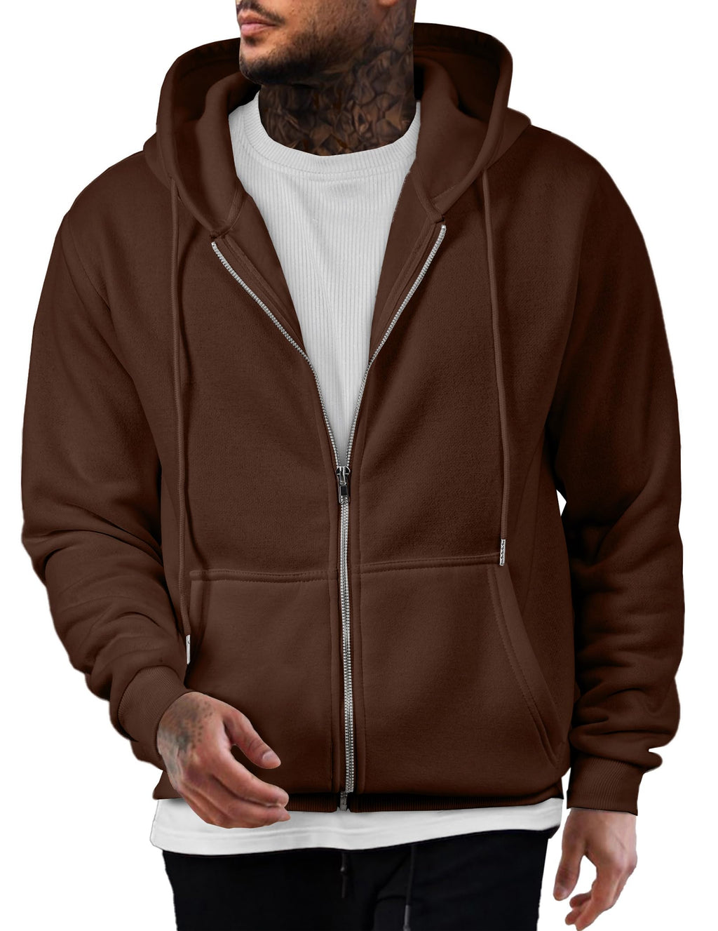 Mens Oversized Full Zip Up Hoodie Sweatshirt Fleece Lined