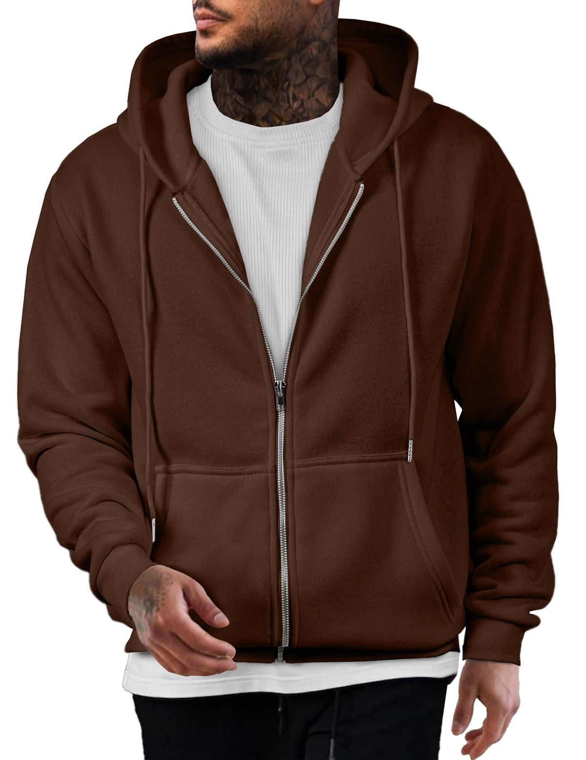 Mens Oversized Full Zip Up Hoodie Sweatshirt Fleece Lined