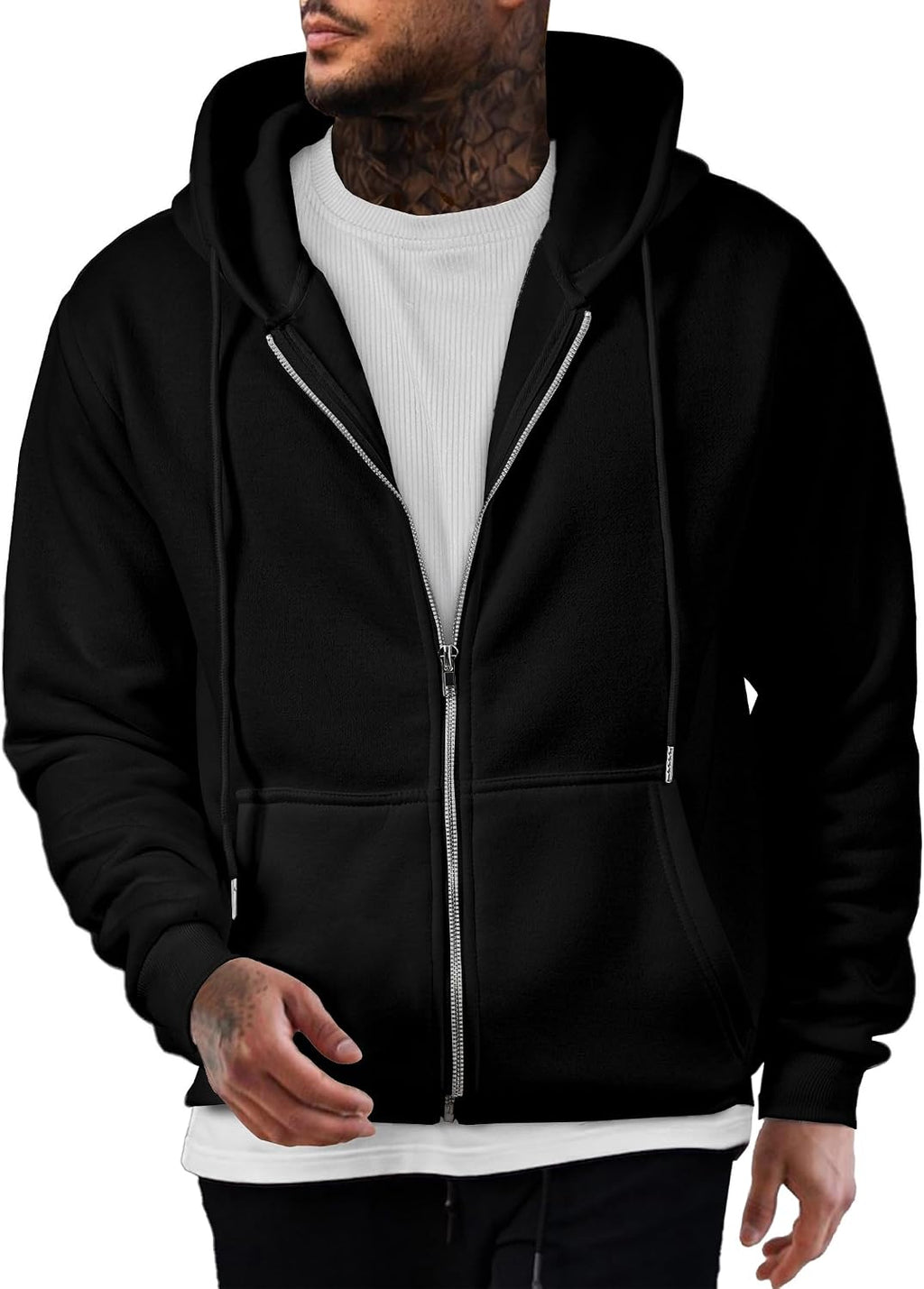 Mens Oversized Full Zip Up Hoodie Sweatshirt Fleece Lined