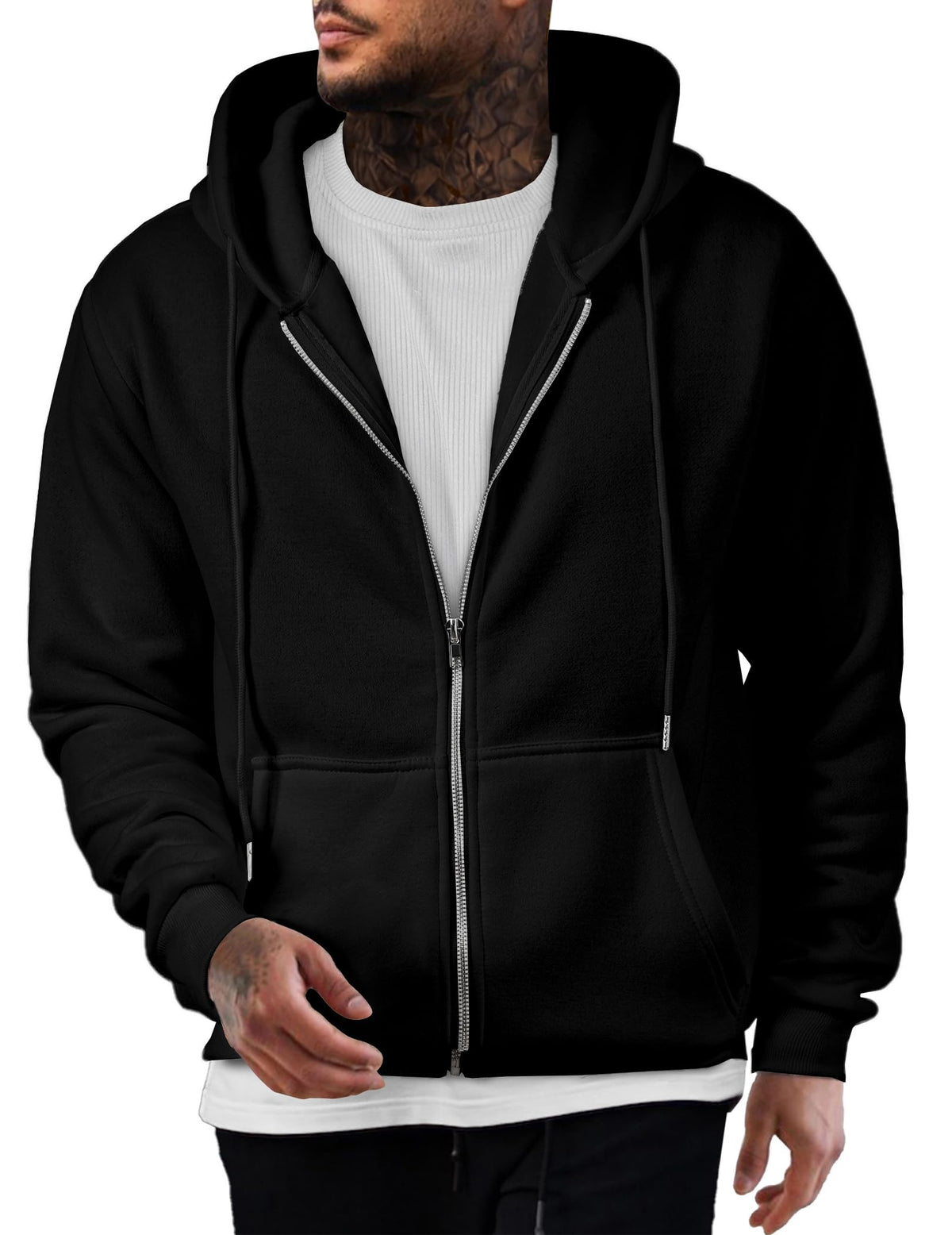 Mens Oversized Full Zip Up Hoodie Sweatshirt Fleece Lined