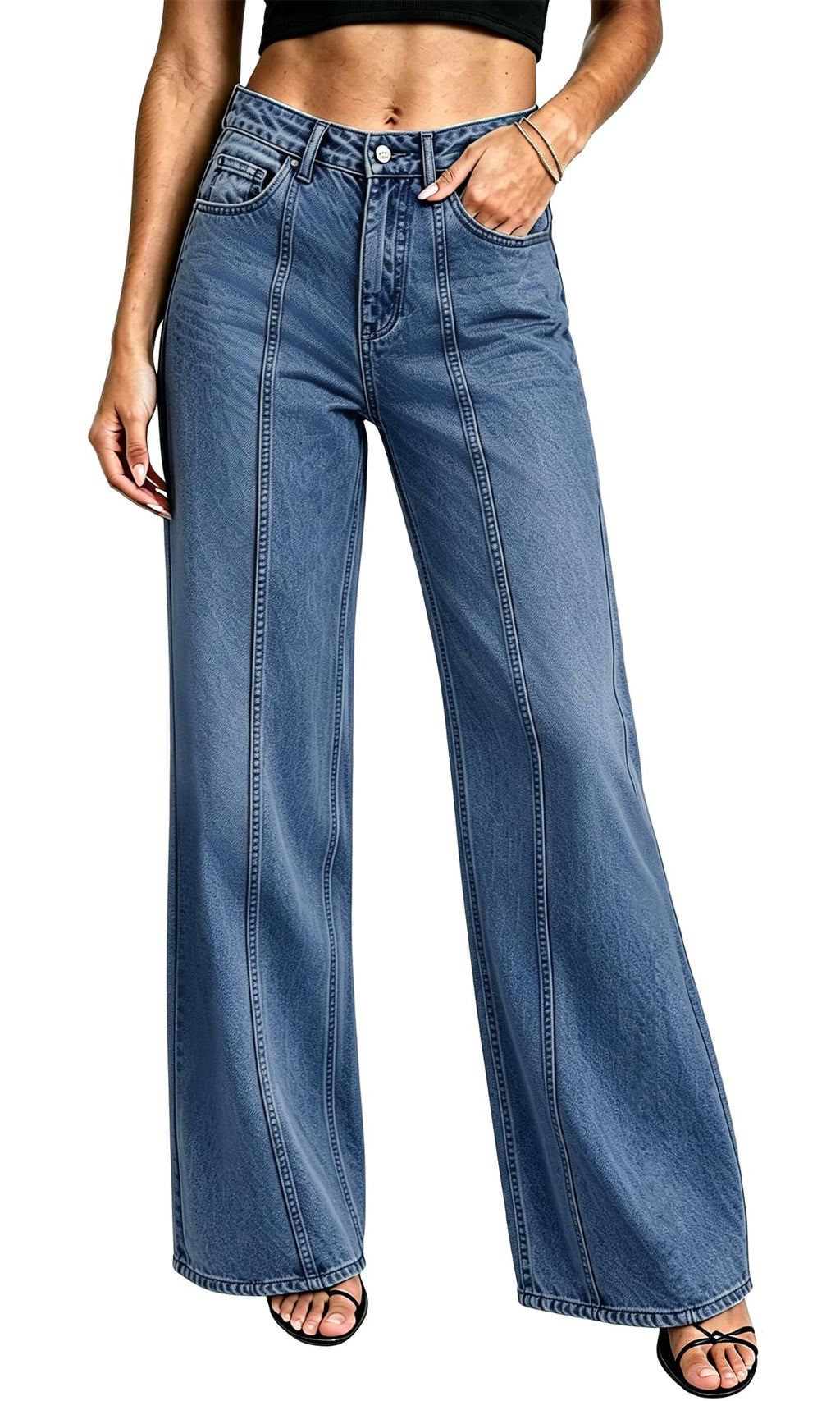 Women's Wide Leg Jeans High Waisted Zimbaplatinum Denim Pants