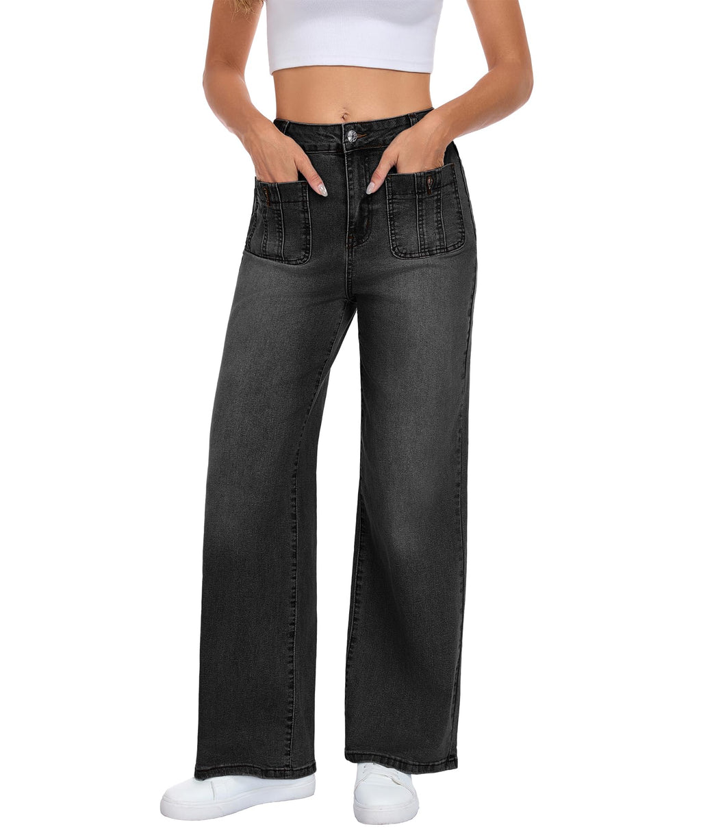 Wide Leg Jeans for Women, Blue, High Waist