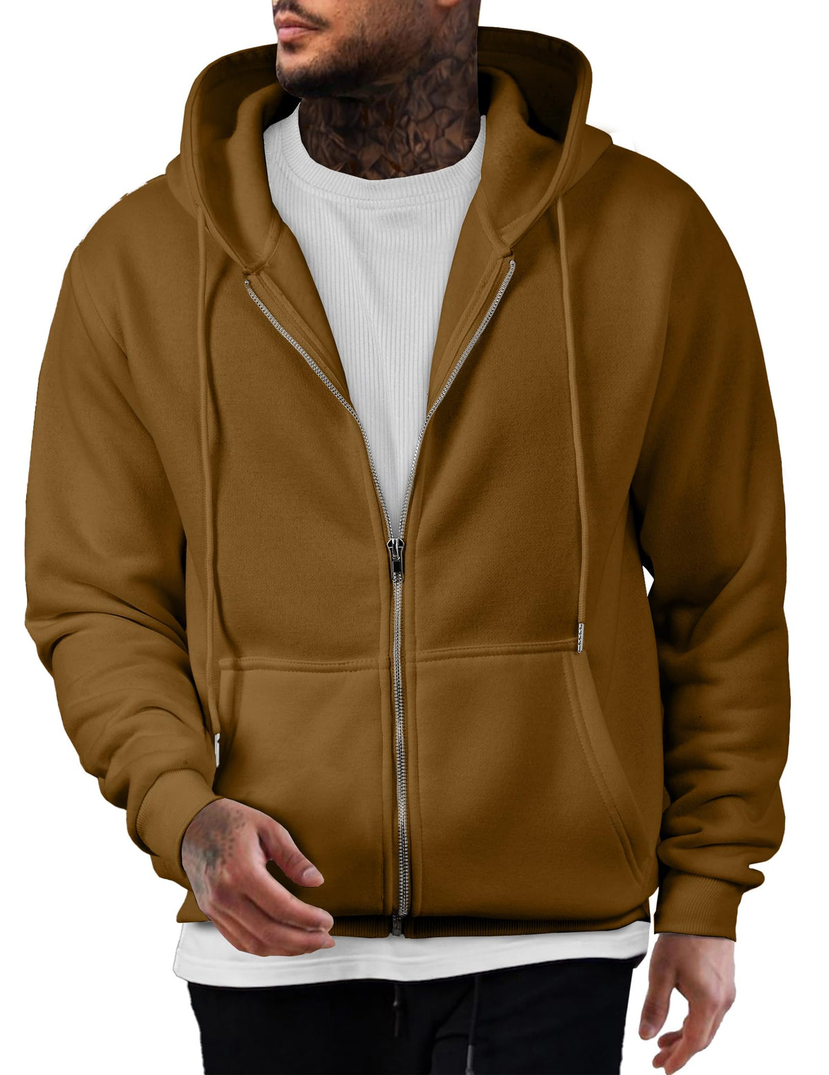 Mens Oversized Full Zip Up Hoodie Sweatshirt Fleece Lined