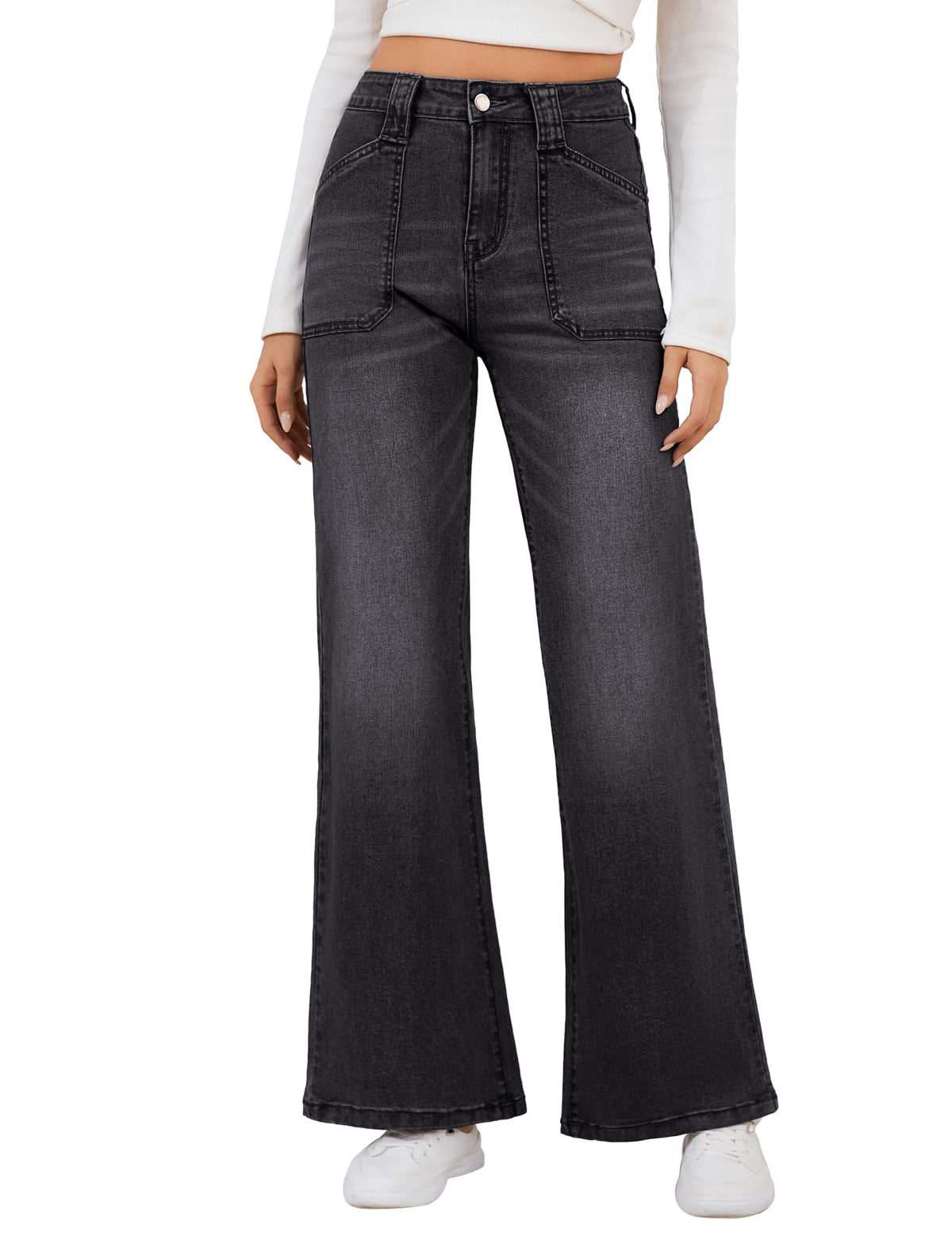Women’s Wide Leg Jeans High Rise Stretch Denim Pants – Casual Loose Flare Fit with Pockets