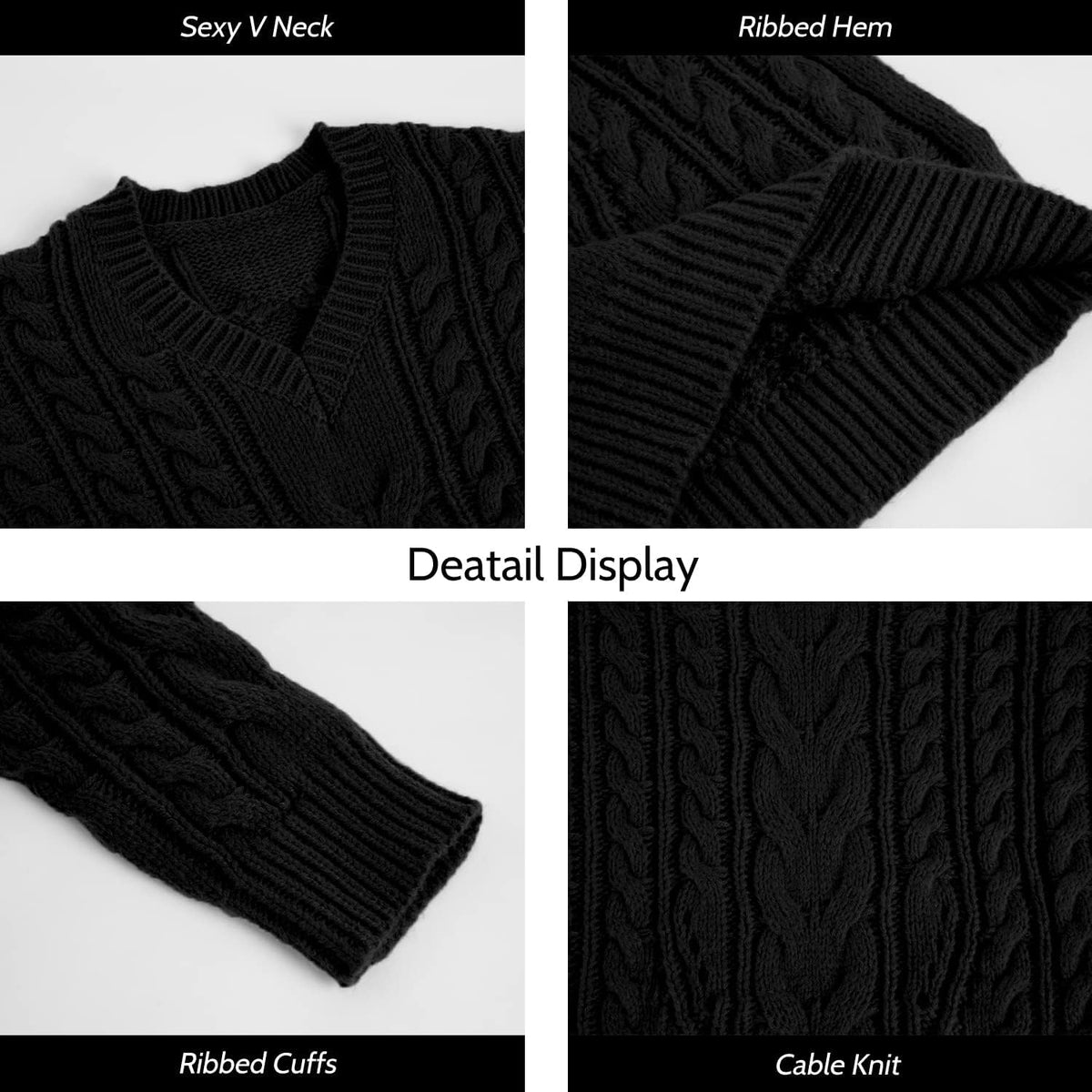 Womens Plus Size Sweaters V Neck Cable Knit Casual Sweater Tops