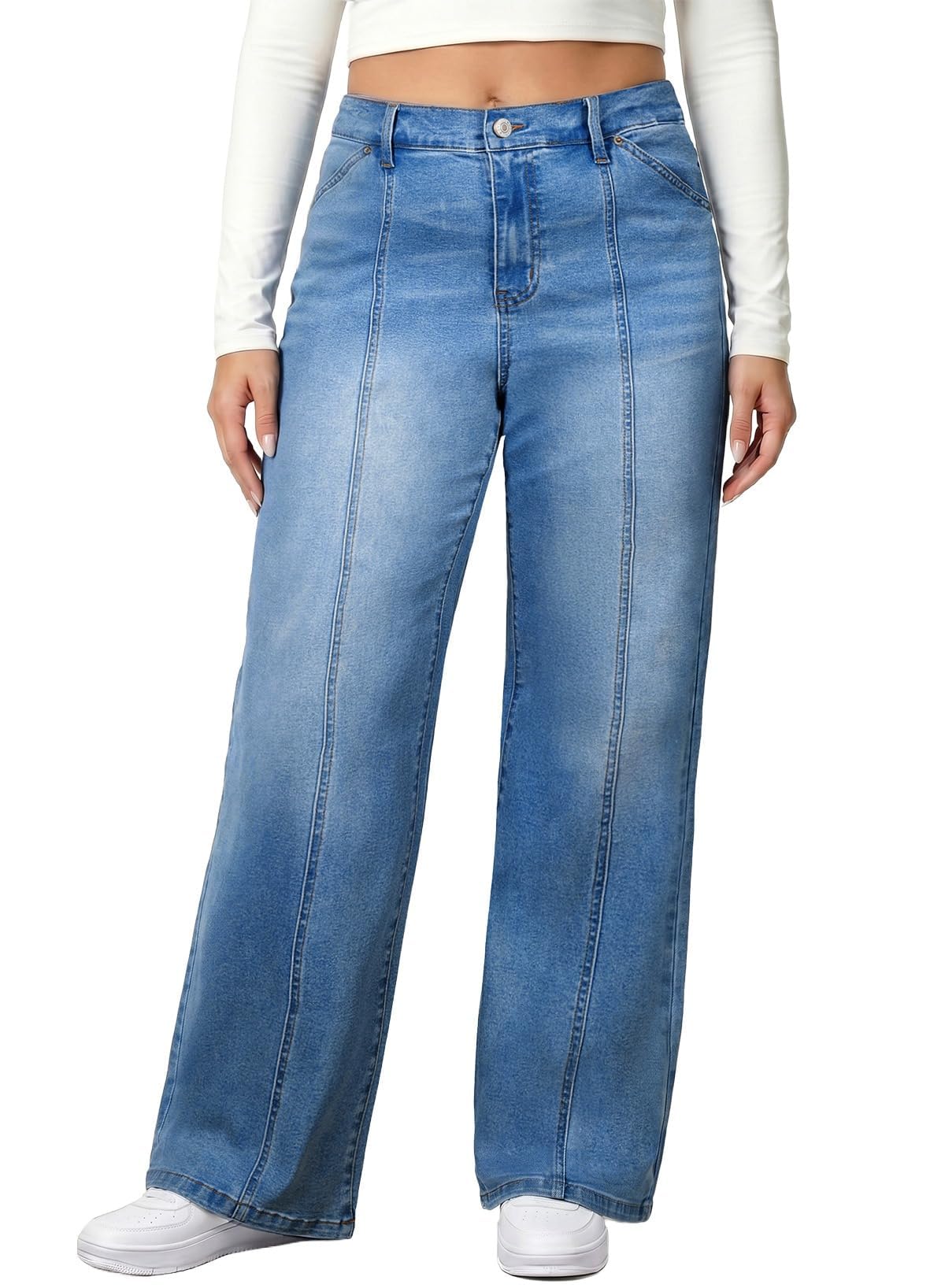 Plus Size Wide Leg Jeans High Waisted Stretchy Denim Pants