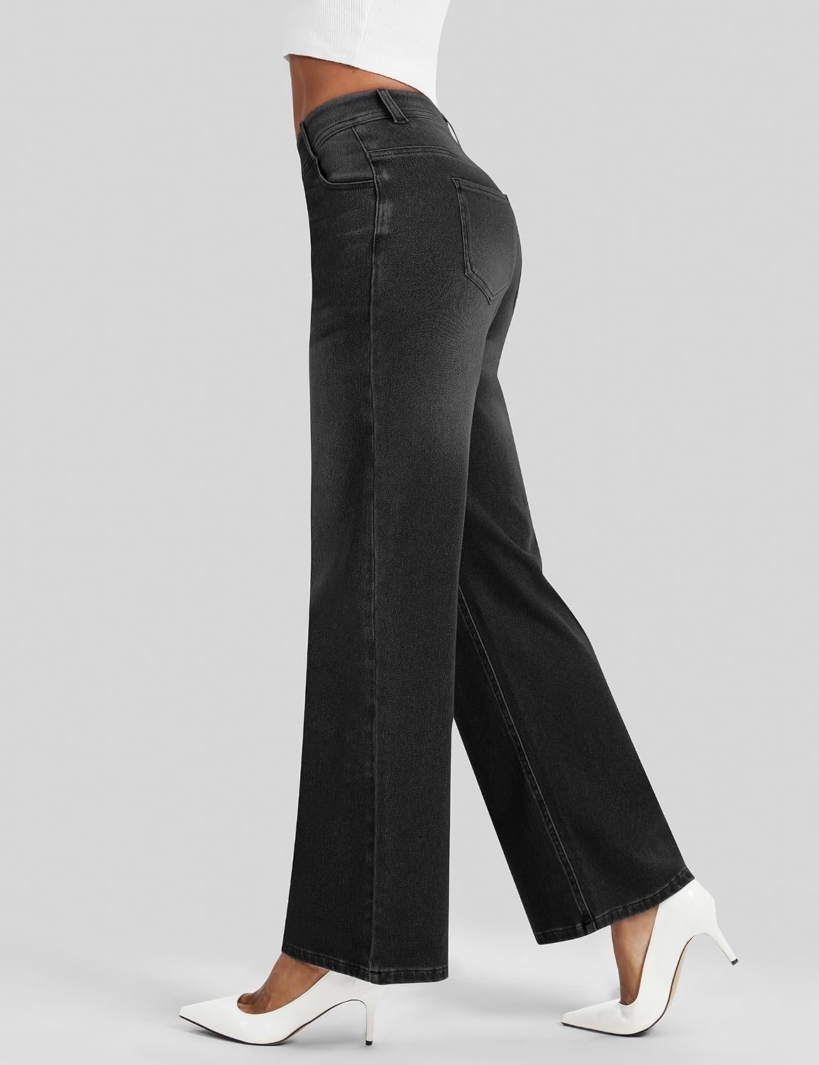Wide Leg Jeans Woman Stretchy Pull on Sweatpant Jeans Baggy Denim Pants