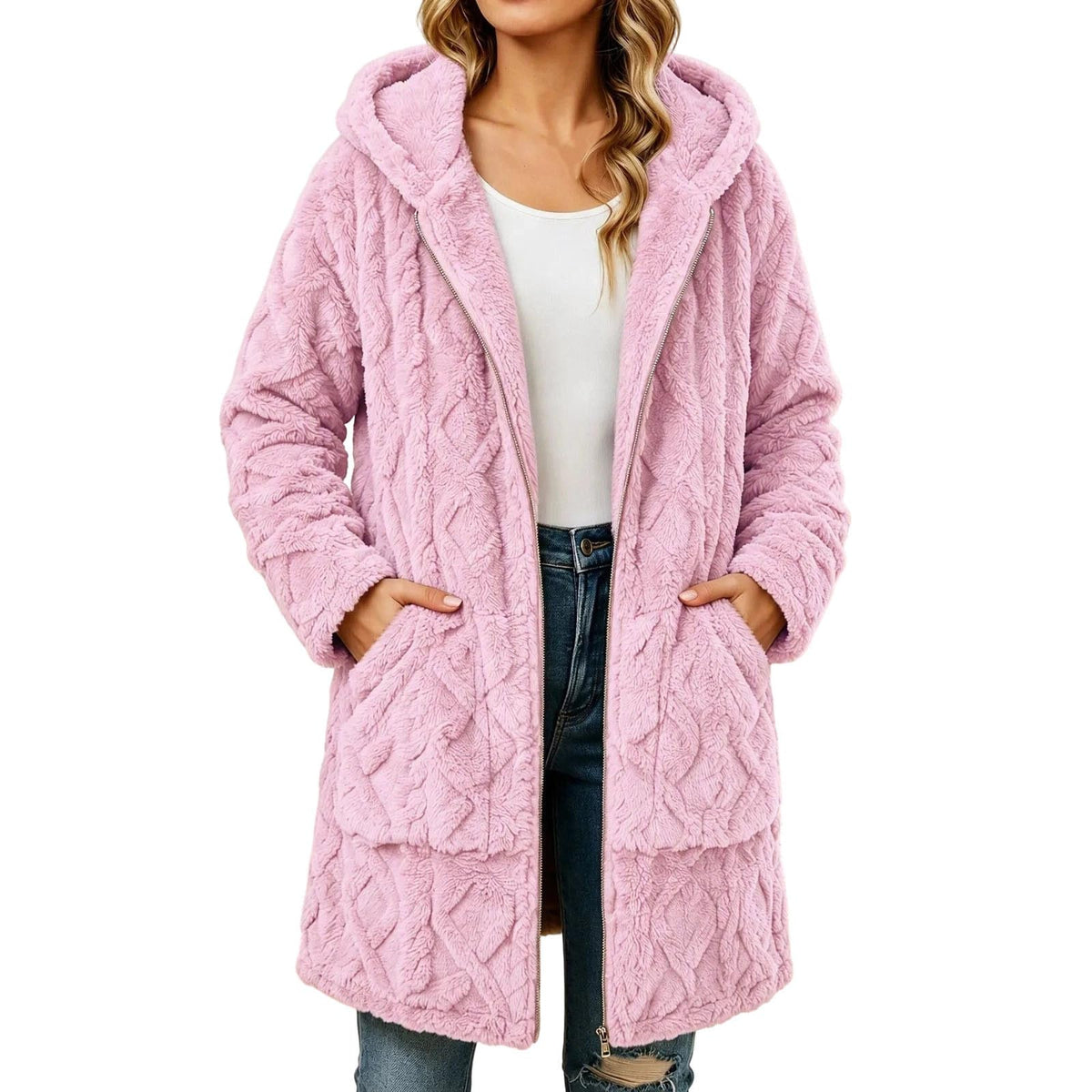 Womens Sherpa Fleece Jacket Oversized Warm Textured Hoodie Coats