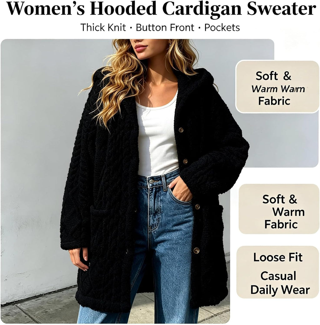 Womens Fleece Jacket Button Oversized Long Sherpa Hoodies Fuzzy Fall Winter Warm Cardigan Plush Soft Cozy Outerwear